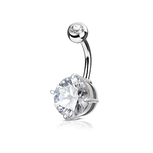 Double Gemmed Solitaire Round CZ Prong Set Belly Bar