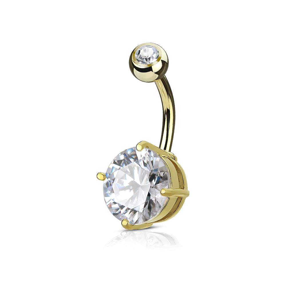 Double Gemmed Solitaire Round CZ Prong Set Belly Bar