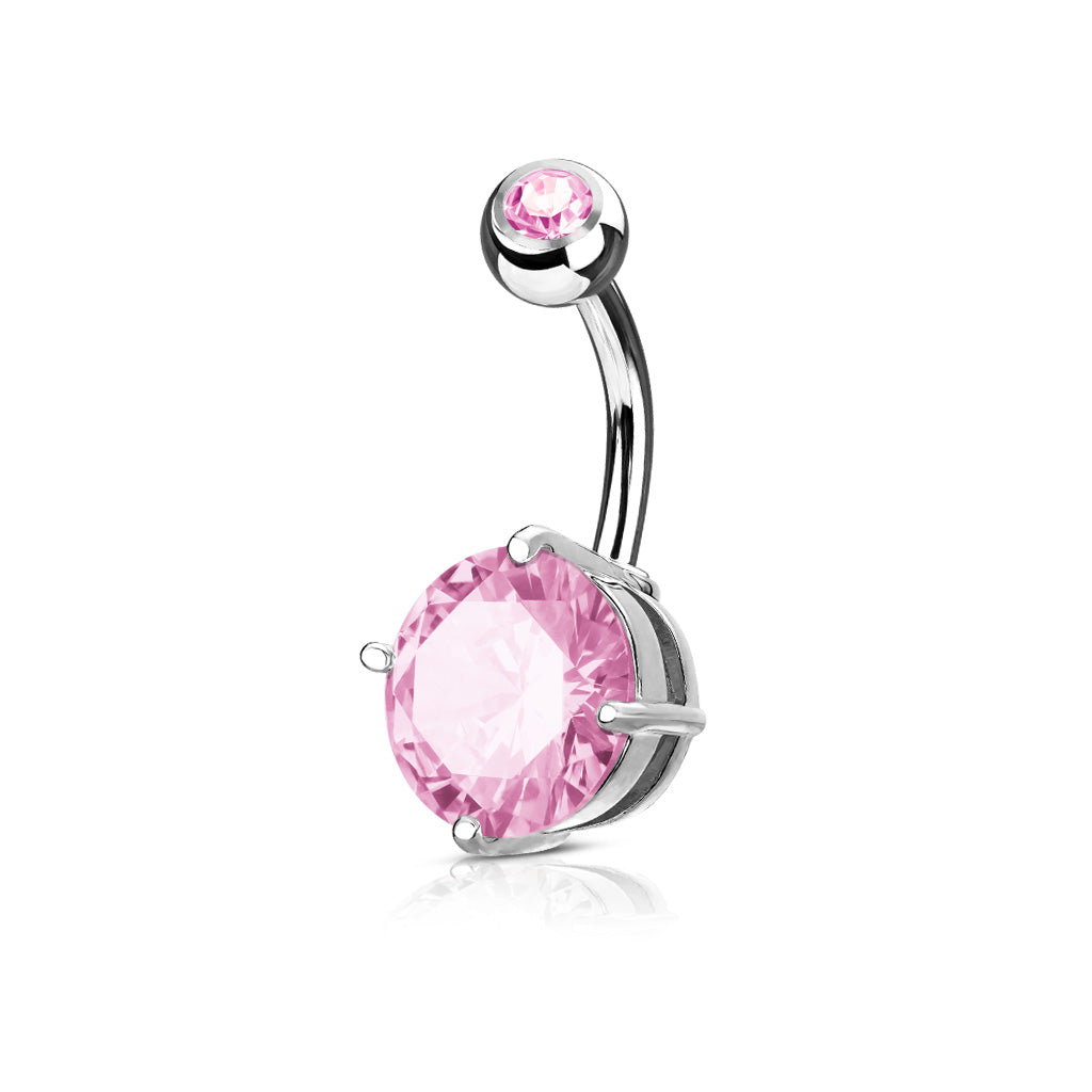 Double Gemmed Solitaire Round CZ Prong Set Belly Bar