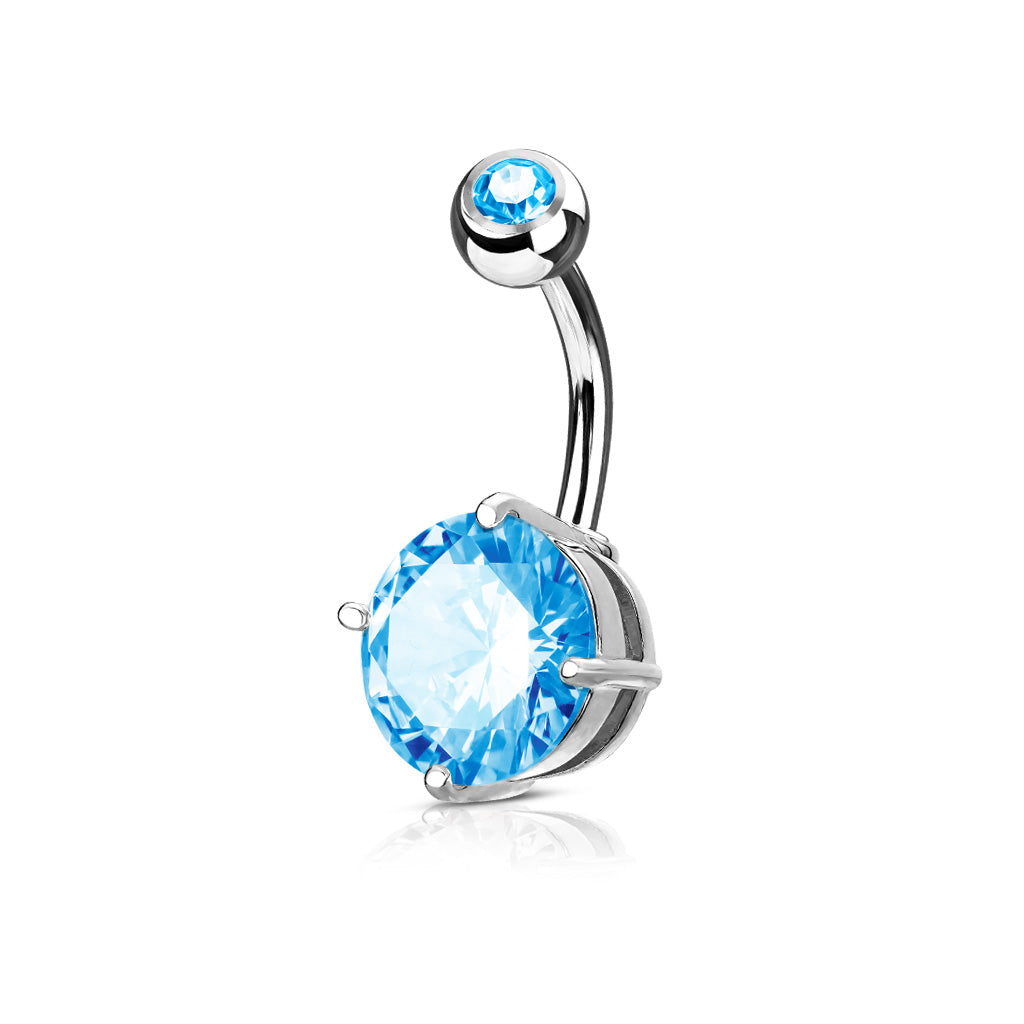 Double Gemmed Solitaire Round CZ Prong Set Belly Bar