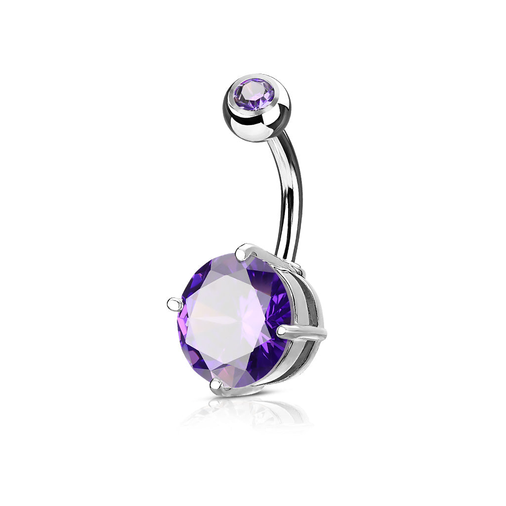 Double Gemmed Solitaire Round CZ Prong Set Belly Bar