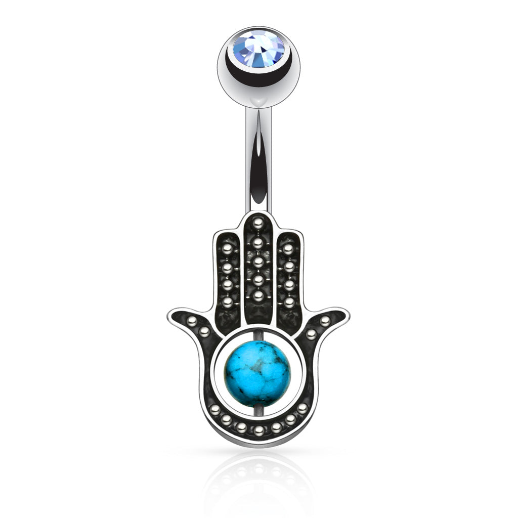 Blue Howlite Hamsa Belly Bar - F7