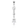 Surgical Steel Belly Bar Triple CZ Falling Leaf Dangle