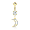Surgical Steel Belly Bar CZ Paved Crescent Moon