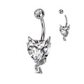 Surgical Steel Belly Bar CZ Heart with Horns