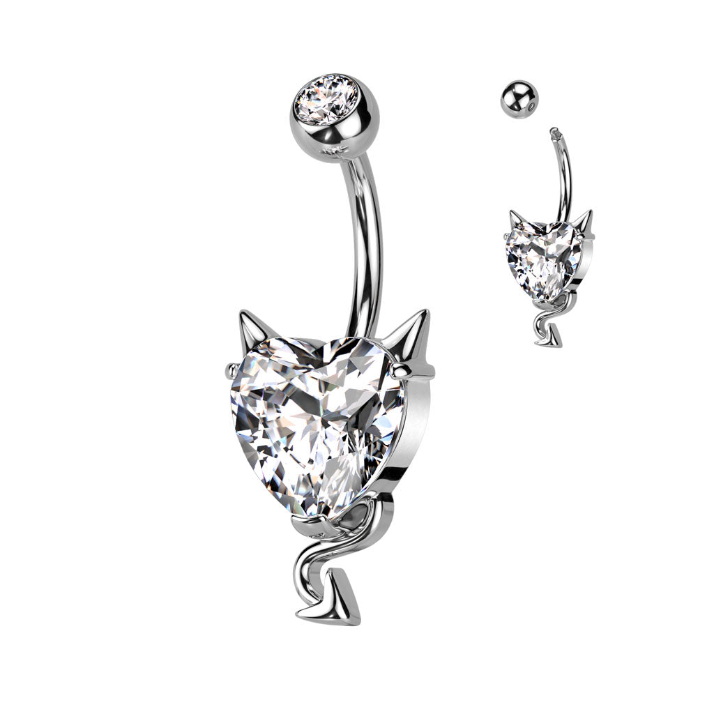 Surgical Steel Belly Bar CZ Heart with Horns