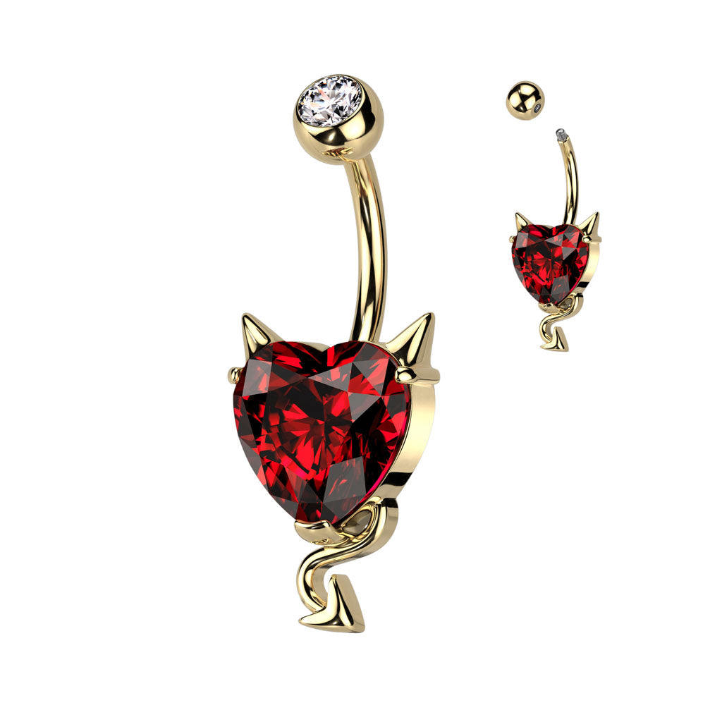Surgical Steel Belly Bar CZ Heart with Horns