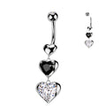 Surgical Steel Belly Bar Triple Heart Dangle
