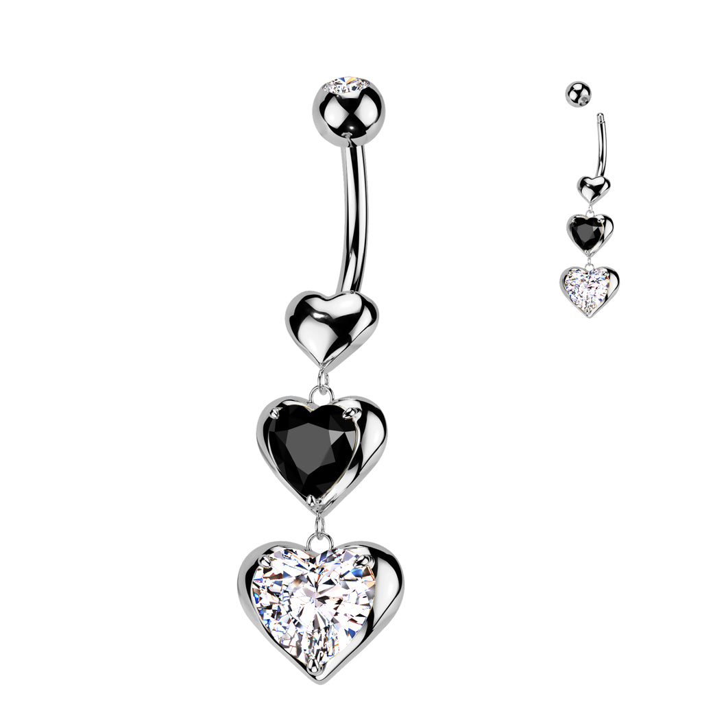 Surgical Steel Belly Bar Triple Heart Dangle
