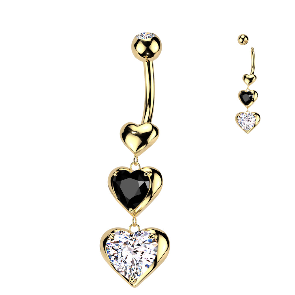 Surgical Steel Belly Bar Triple Heart Dangle