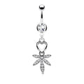 Surgical Steel Belly Bar CZ Leaf Dangle