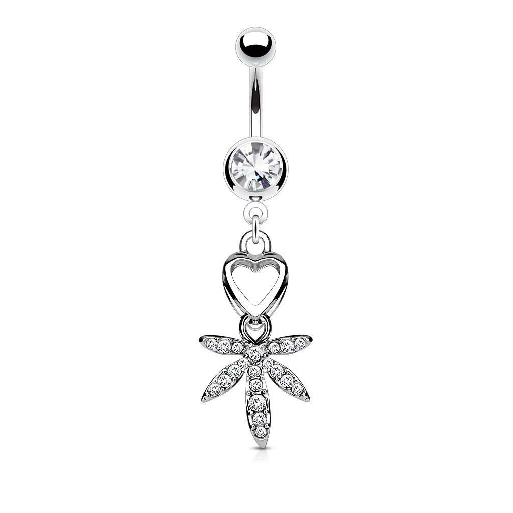 Surgical Steel Belly Bar CZ Leaf Dangle