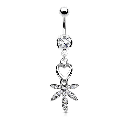 Surgical Steel Belly Bar CZ Leaf Dangle