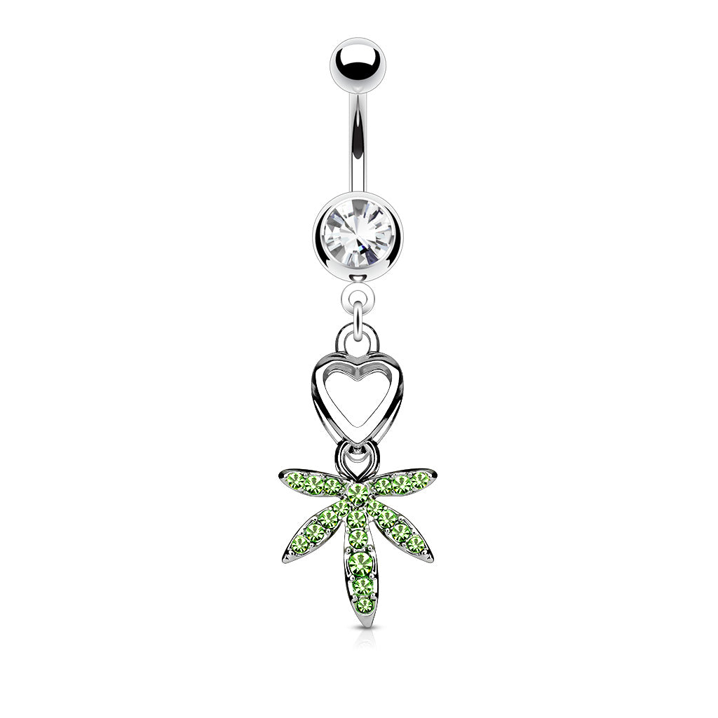 Surgical Steel Belly Bar CZ Leaf Dangle