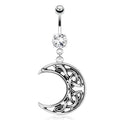 Surgical Steel Belly Bar Crescent Moon With Weaving Pattern
