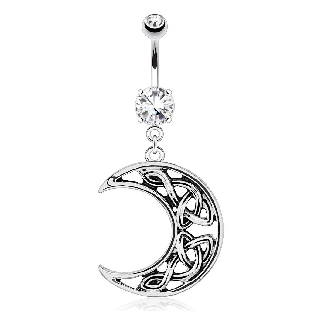 Surgical Steel Belly Bar Crescent Moon With Weaving Pattern