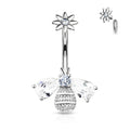 Surgical Steel Belly Bar Bee with CZ Wings