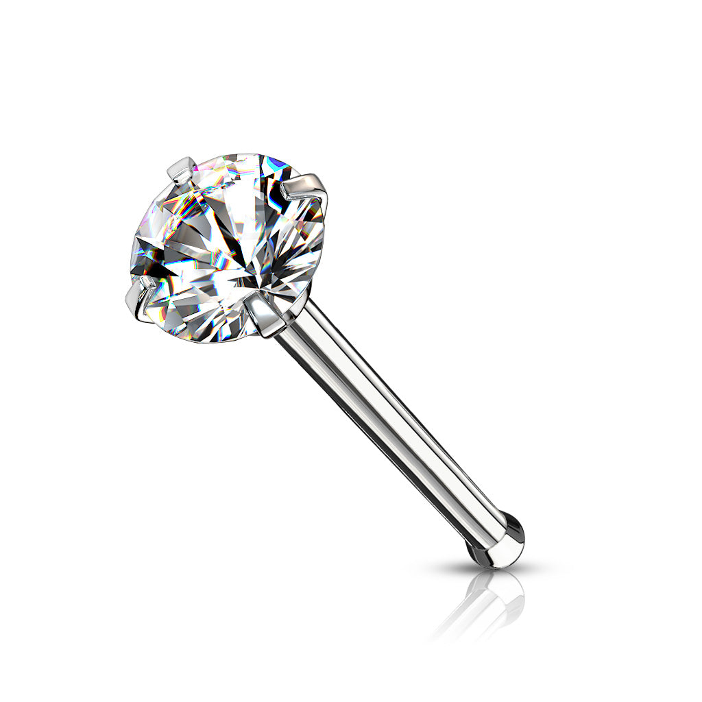Prong Set Round CZ Surgical Steel Ball Back Nose Stud