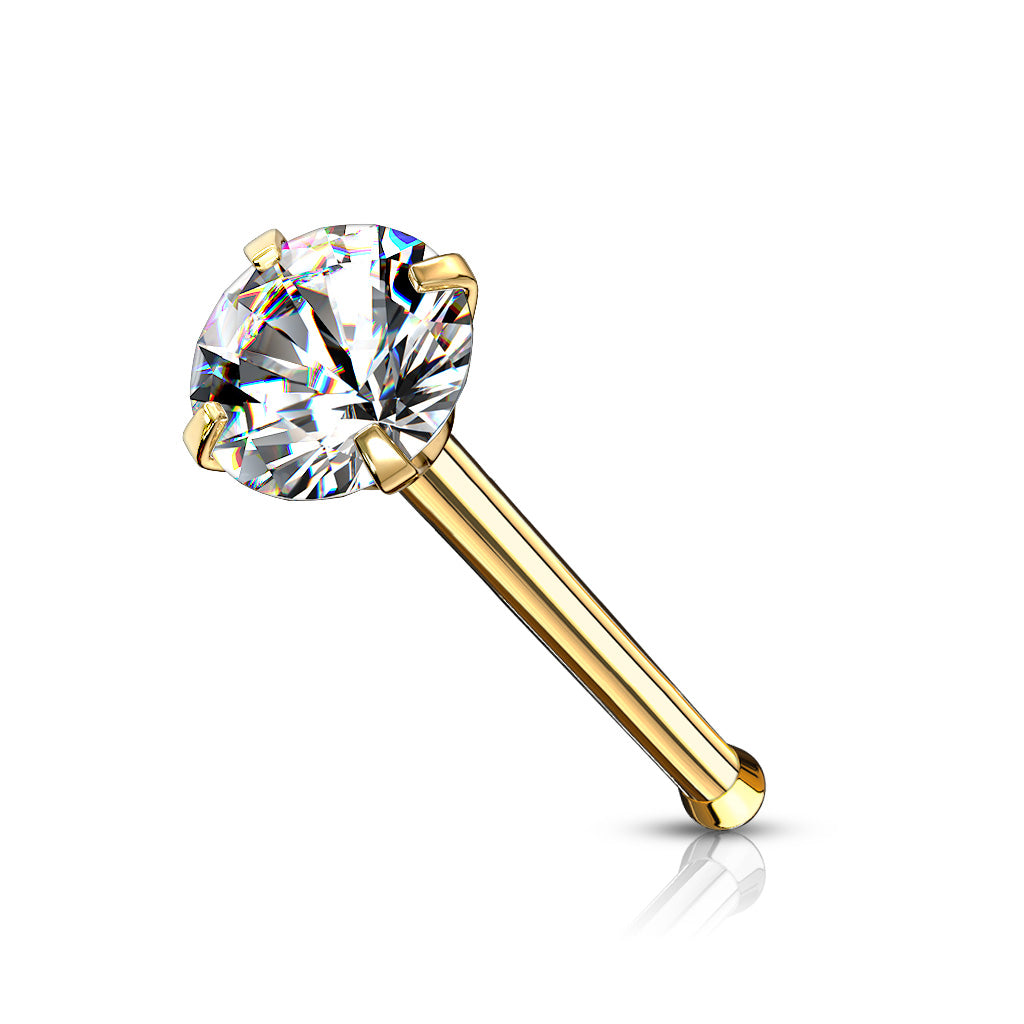 Prong Set Round CZ Surgical Steel Ball Back Nose Stud