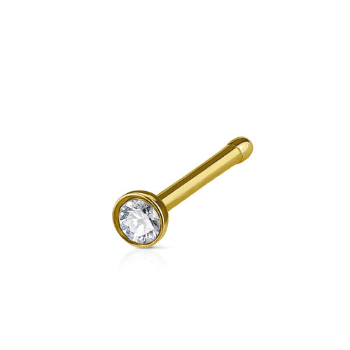 Bezel Set Round CZ Surgical Steel Ball Back Nose Stud