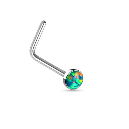 Bezel Set Surgical Steel Nose L Bend Stud - H19