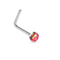 Bezel Set Surgical Steel Nose L Bend Stud - H19