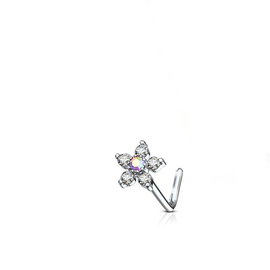 6 CZ Flower Surgical Steel Nose L Bend