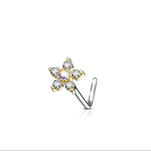 6 CZ Flower Surgical Steel Nose L Bend