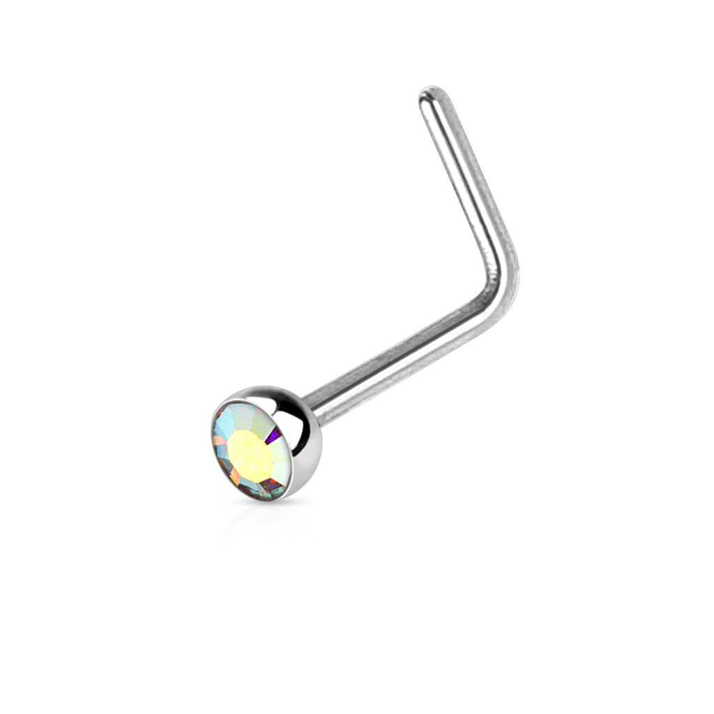 Bezel Set Round CZ Surgical Steel Nose L Bend