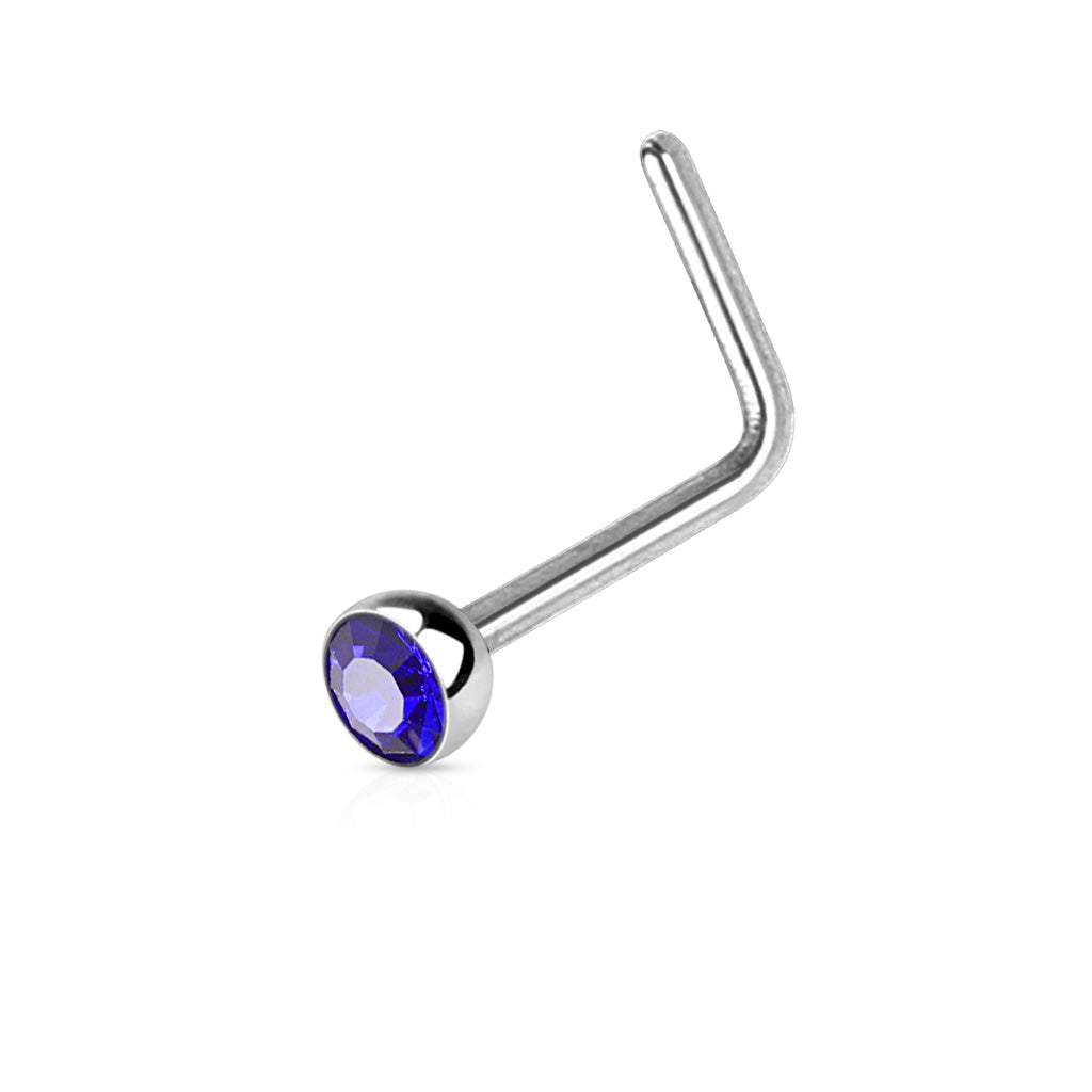 Bezel Set Round CZ Surgical Steel Nose L Bend