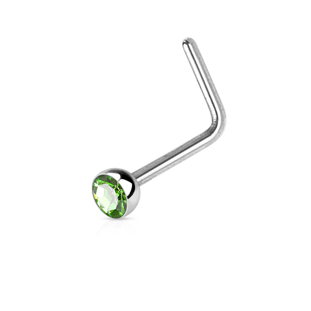 Bezel Set Round CZ Surgical Steel Nose L Bend