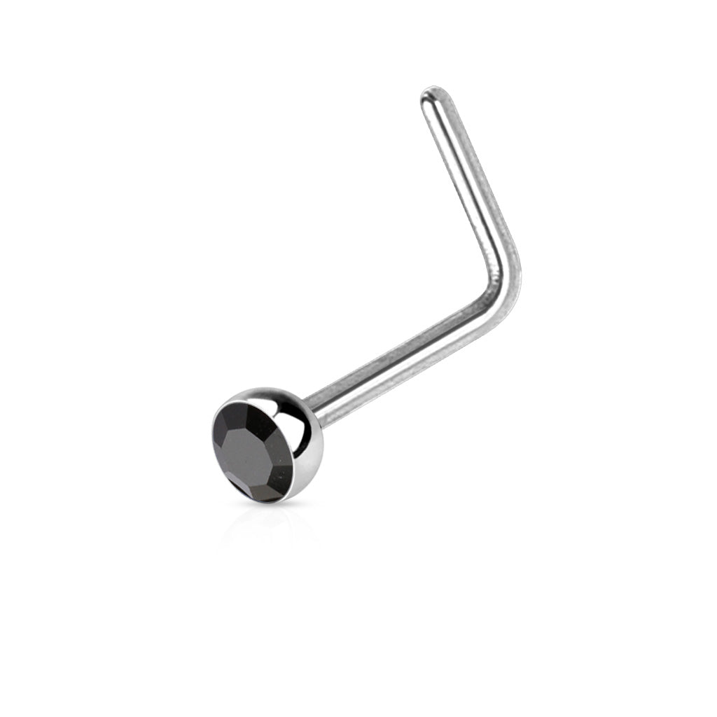 Bezel Set Round CZ Surgical Steel Nose L Bend