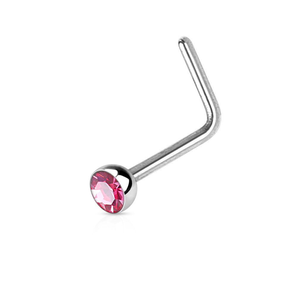 Bezel Set Round CZ Surgical Steel Nose L Bend