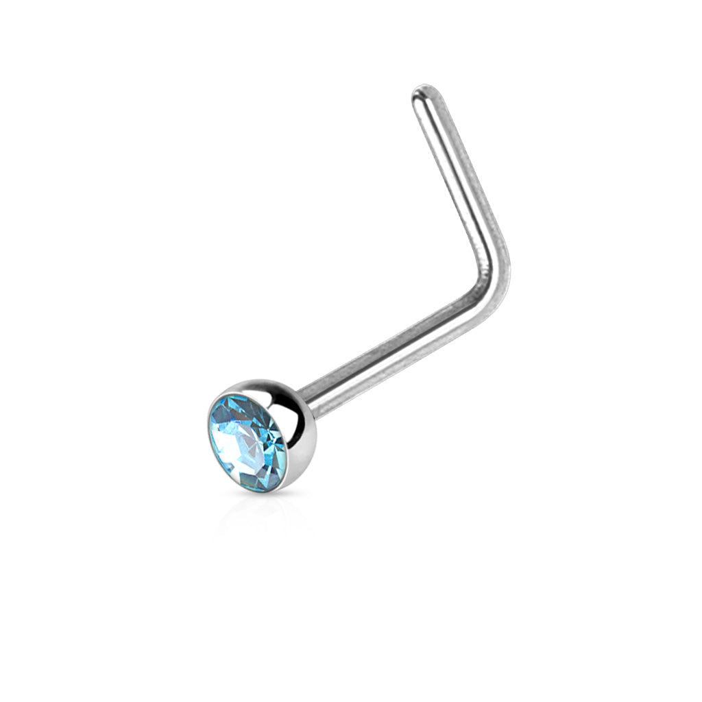 Bezel Set Round CZ Surgical Steel Nose L Bend