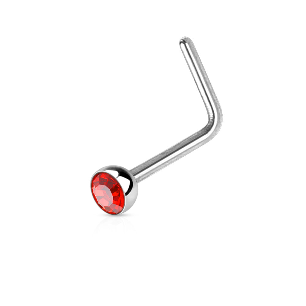 Bezel Set Round CZ Surgical Steel Nose L Bend