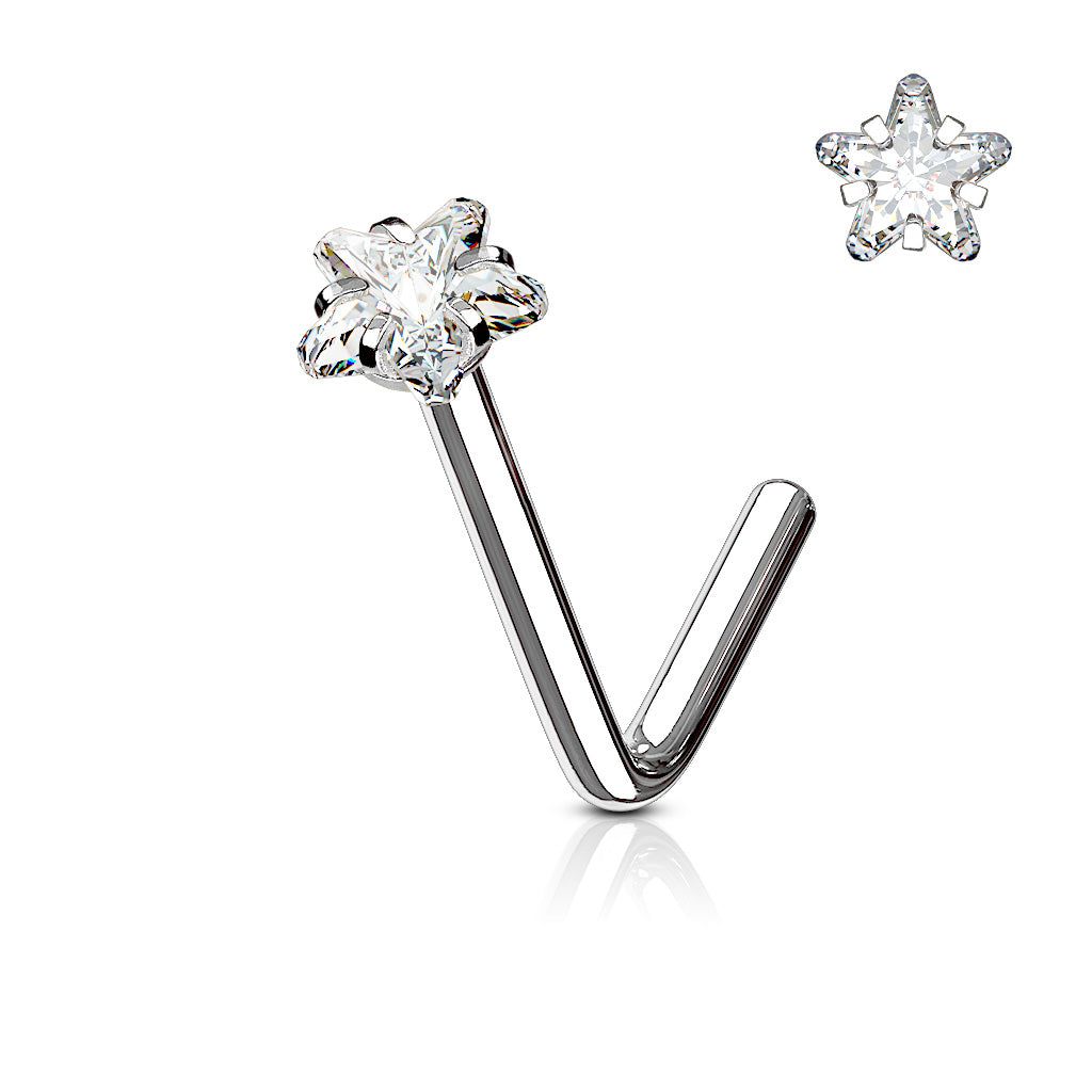 Star CZ Surgical Steel Nose L Bend