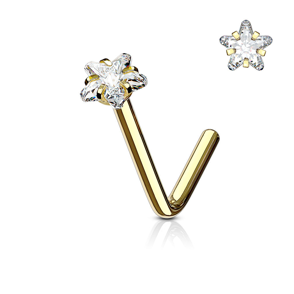 Star CZ Surgical Steel Nose L Bend