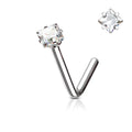Square CZ Surgical Steel Nose L Bend