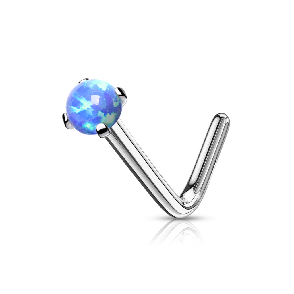 Opal Prong Set Surgical Steel Nose L Bend