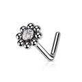 Beaded Ball with CZ Center Surgical Steel L Bend Nose Stud
