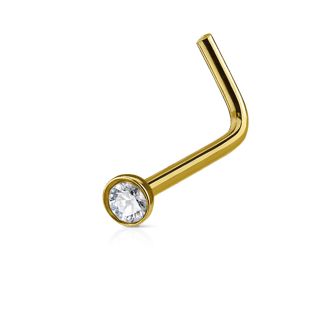 Bezel Set Round CZ Surgical Steel Nose L Bend