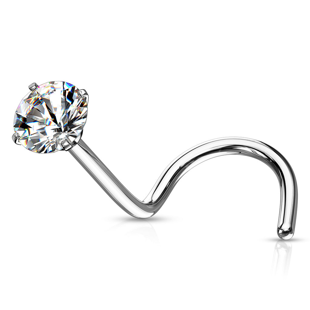 Prong Set Round CZ Surgical Steel Nose Screw