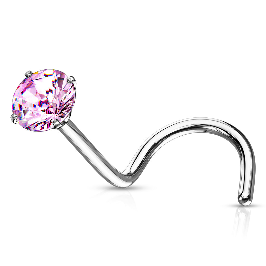 Prong Set Round CZ Surgical Steel Nose Screw