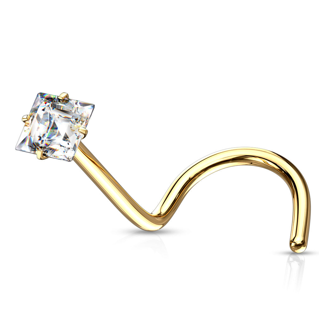 Square CZ Surgical Steel Nose Screw