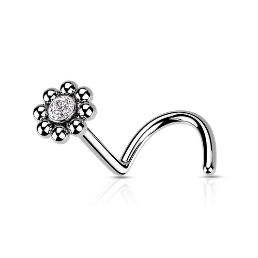 Beaded Ball with CZ Center Surgical Steel Nose Screw