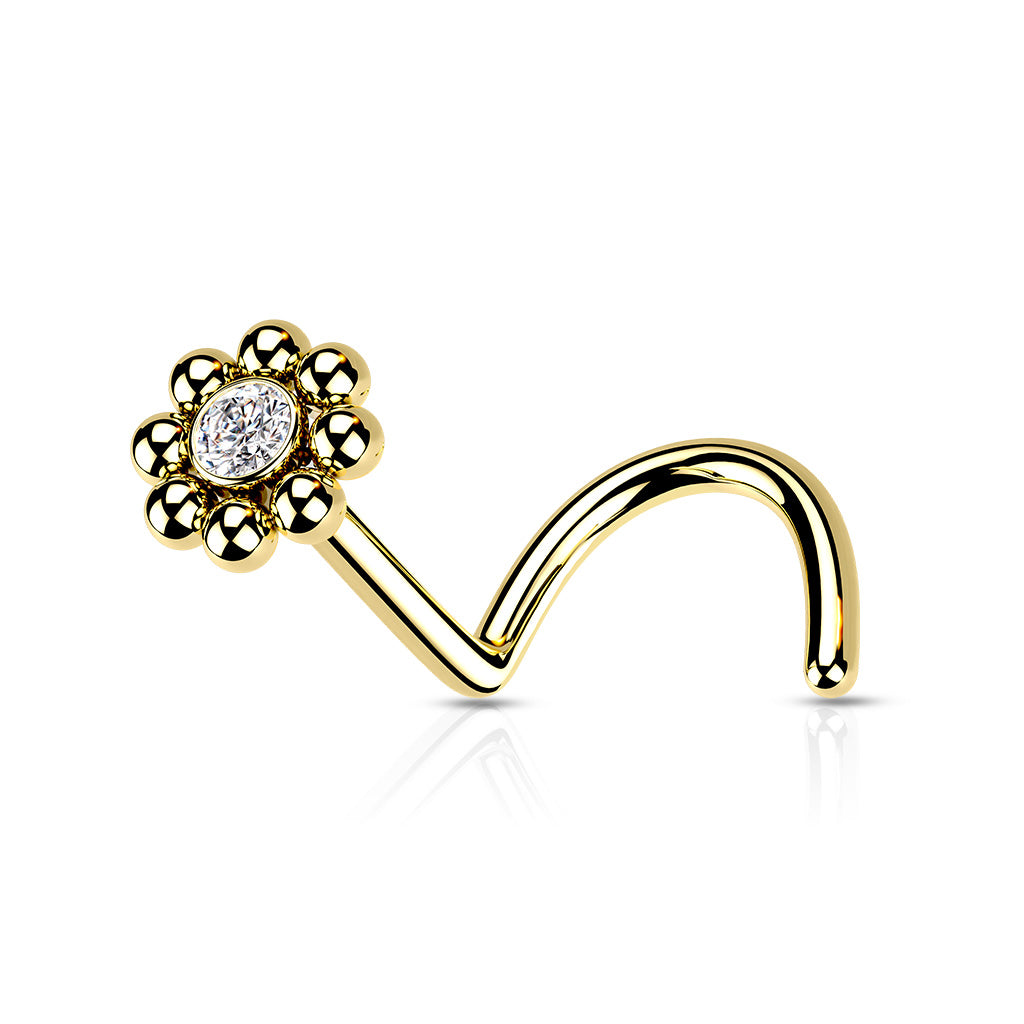 Beaded Ball with CZ Center Surgical Steel Nose Screw