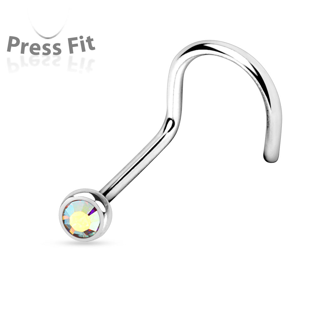 Bezel Set Round CZ Surgical Steel Nose Screw