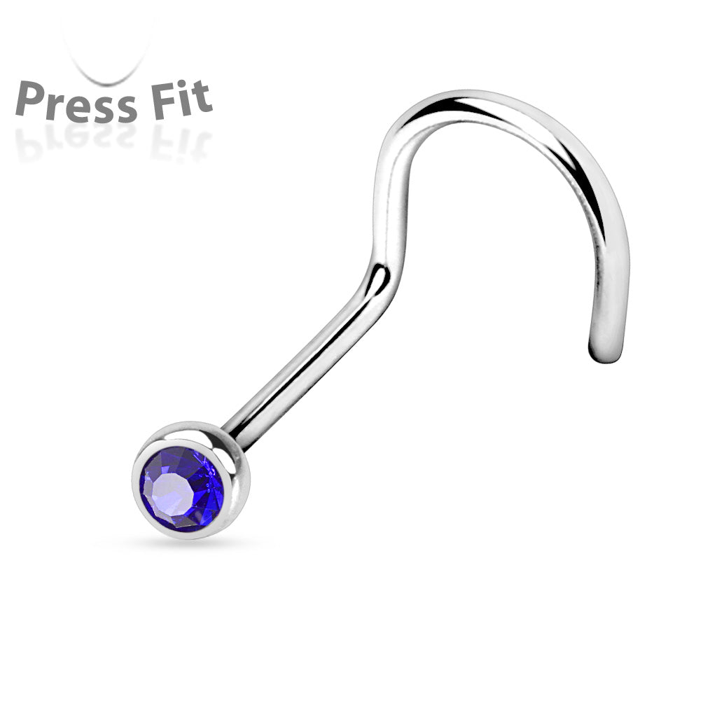 Bezel Set Round CZ Surgical Steel Nose Screw