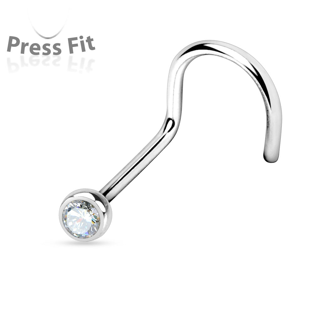 Bezel Set Round CZ Surgical Steel Nose Screw