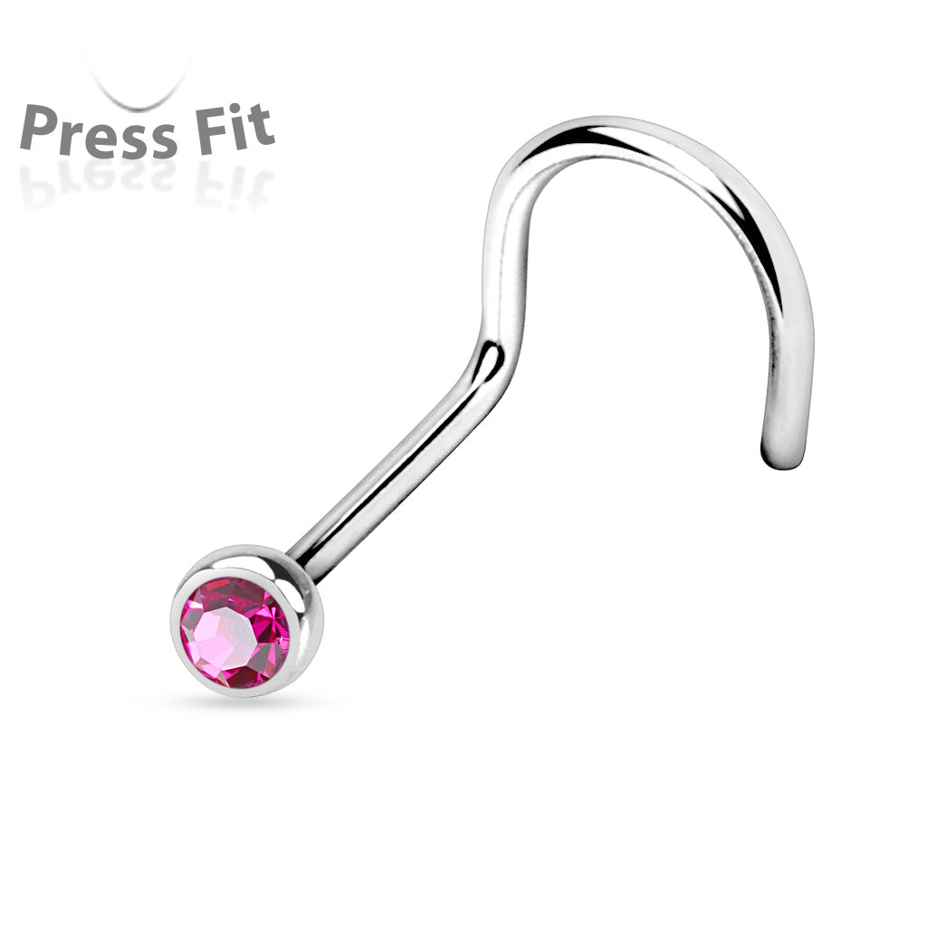 Bezel Set Round CZ Surgical Steel Nose Screw